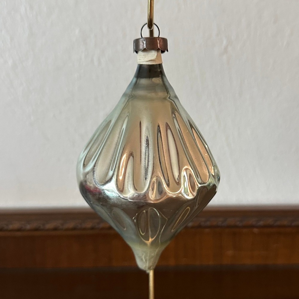Vintage Heim 6" Fluted Parachute Blue Silver Glass Christmas Ornament